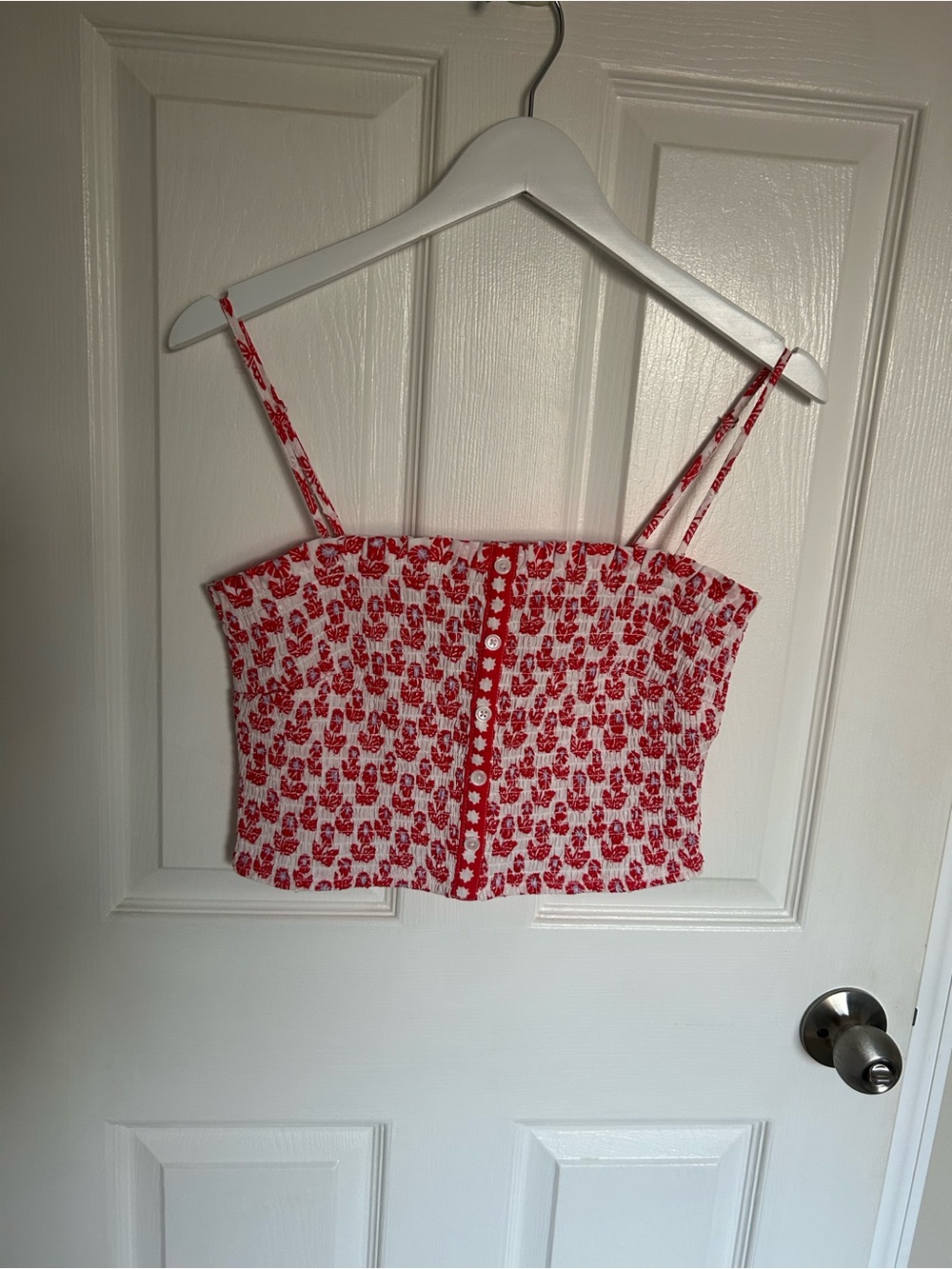 Roller Rabbit Red Floral Smocked Crop Camisole